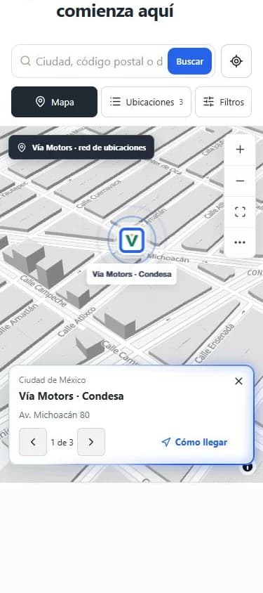 El mismo localizador en móvil con pestañas de mapa y ubicaciones